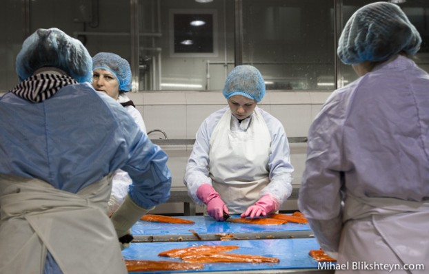 Processing sockeye salmon at the Vityaz-Avto plant