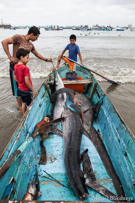 Puerto Lopez fishermen offloading and selling catch